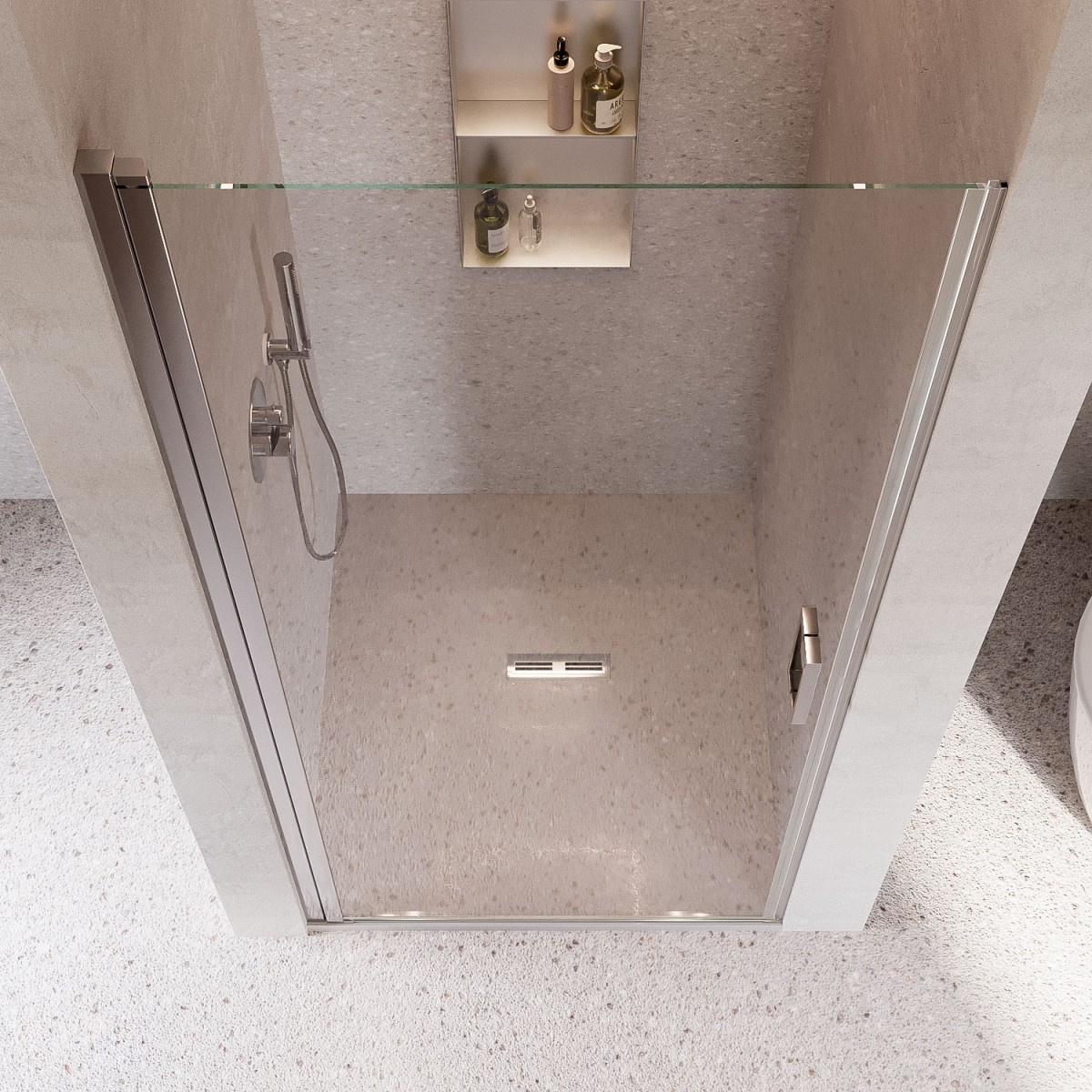 Porte de douche battante pour niche, H195cm, traitement...