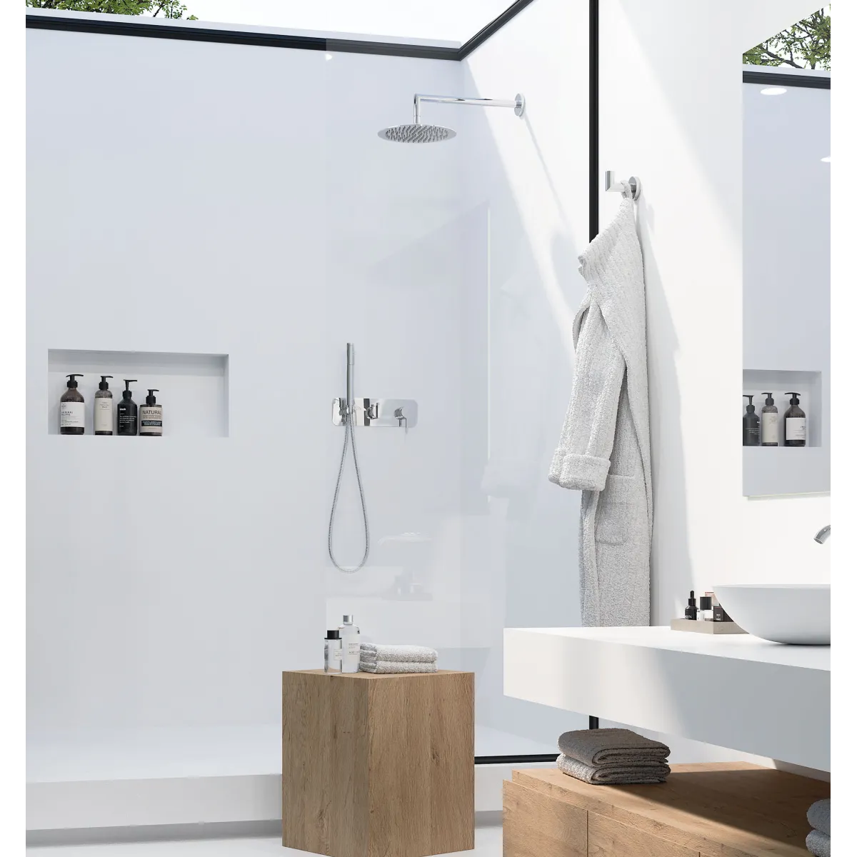 Kit doccia moderno Soffione Deviatore Doccetta cromato di...