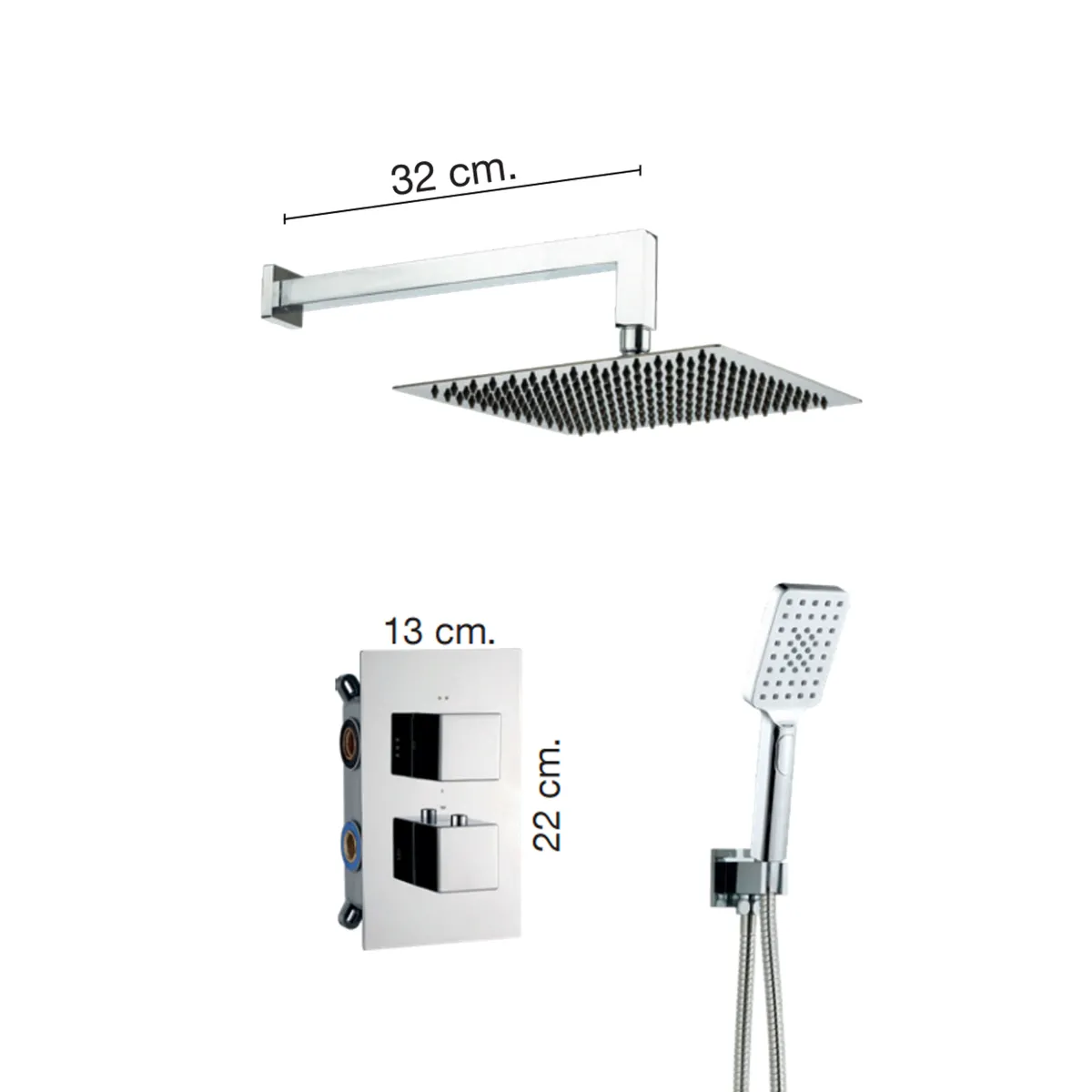 Ensemble pomme de douche, inverseur thermostatique carré...