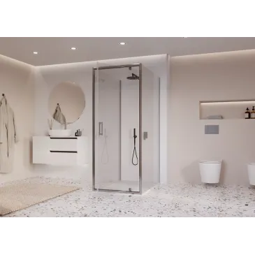 Box doccia tre lati trasparente Adele h195, design contemporaneo che amplia visivamente lo spazio del bagno.