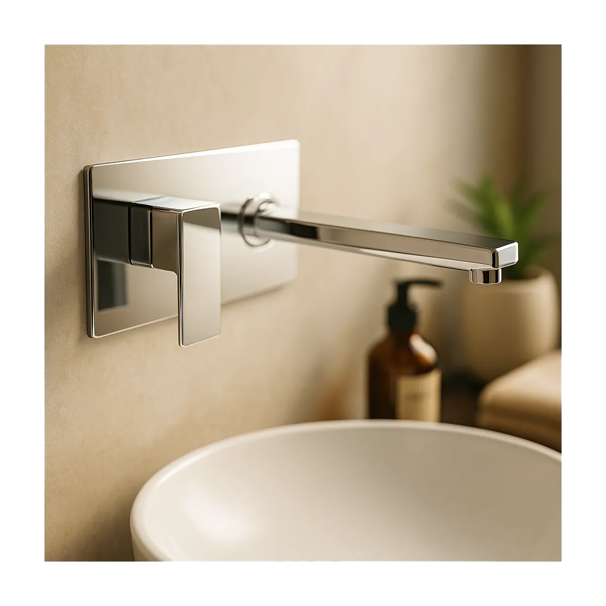 Wandmontierter quadratischer Waschbeckenhahn im Design...