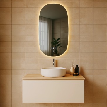 Miroir de salle de bain LED 90x50cm avec horloge | Mondialshop