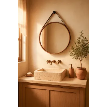 Specchio Tondo con Cintura in Cuoio | Mondialshop