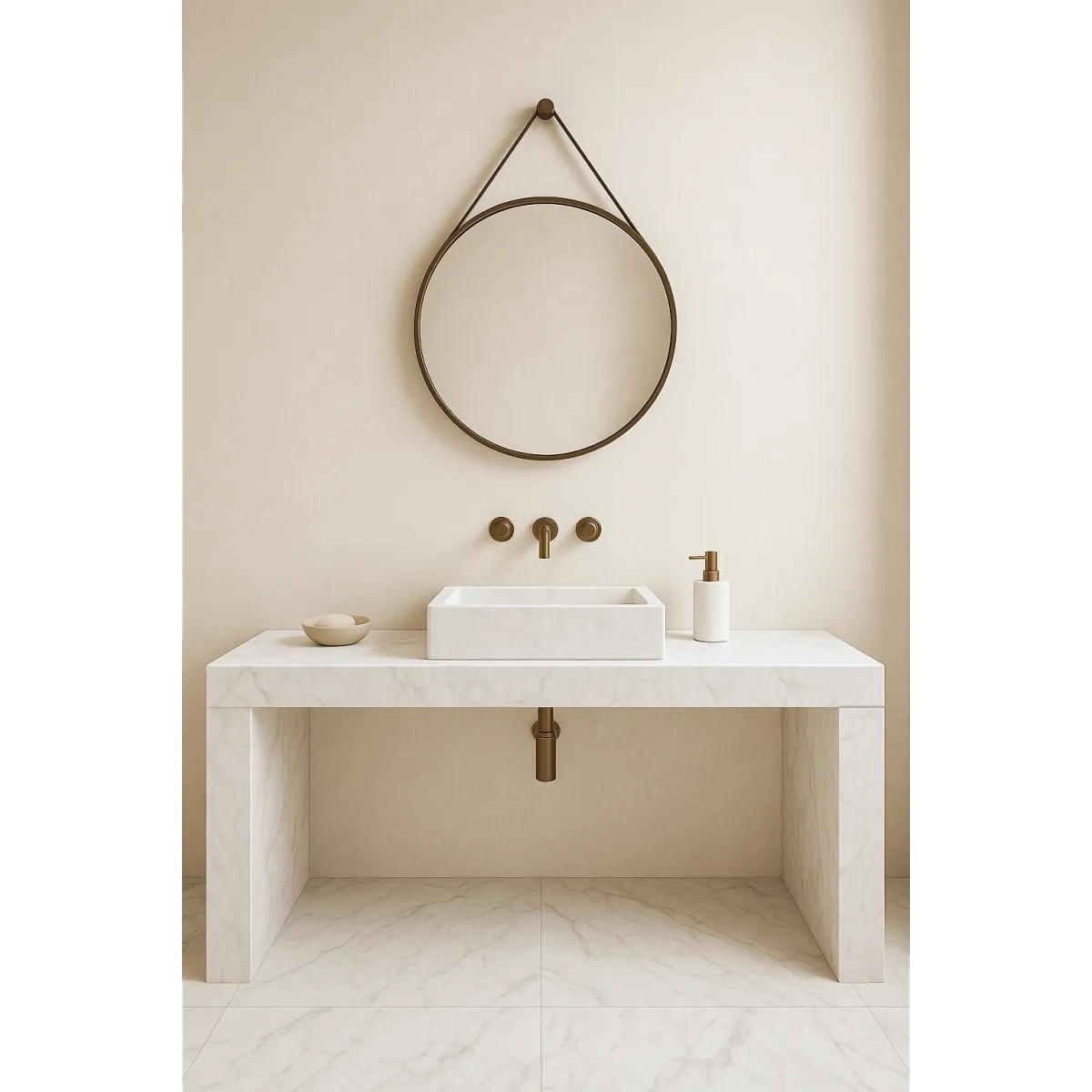 Miroir rond avec ceinture en cuir | Mondialshop