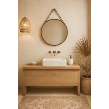 Miroir rond avec ceinture en cuir | Mondialshop