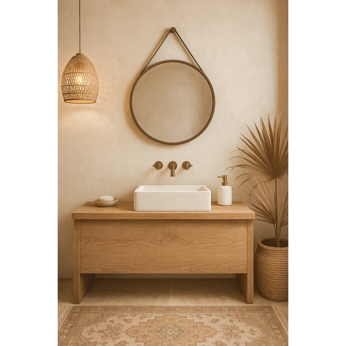 Miroir rond avec ceinture en cuir | Mondialshop