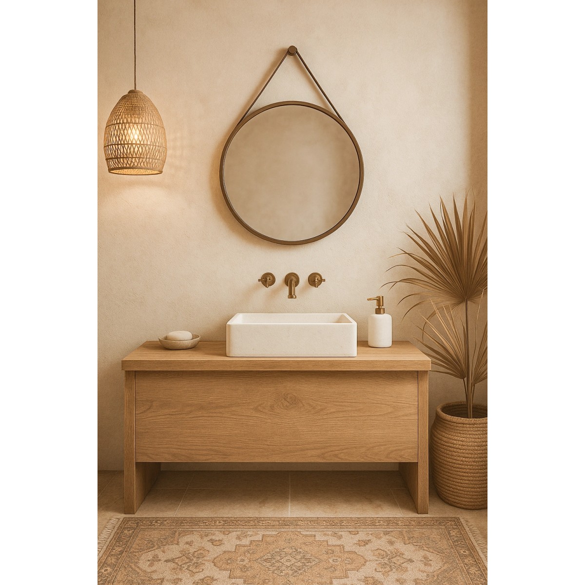 Specchio Tondo con Cintura in Cuoio | Mondialshop