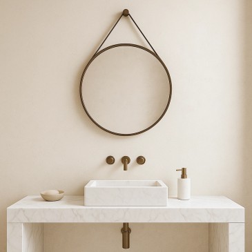 Miroir rond avec ceinture en cuir | Mondialshop