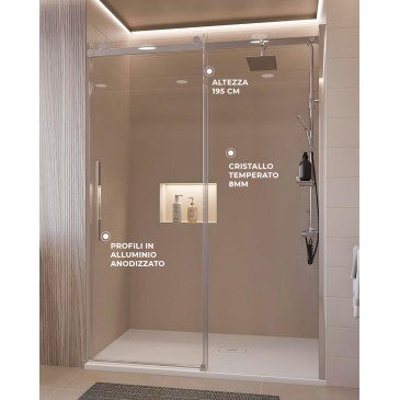 EUCLIDE H195 transparente, kalkabweisende Schiebetür für Dusche