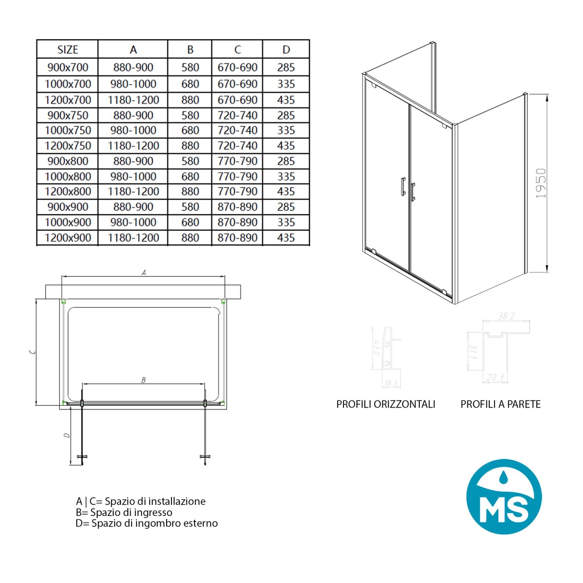 Box doccia 3 lati saloon dentro o fuori trasparente h195...