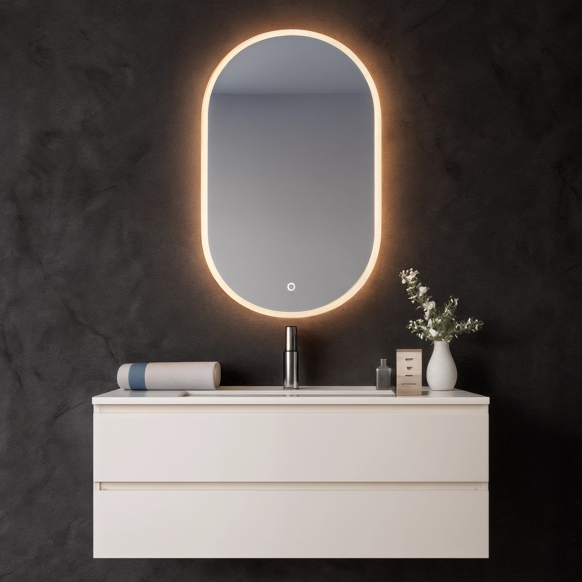 Miroir de salle de bain ovale à écran tactile LED |...