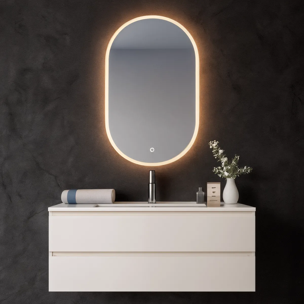 Miroir de salle de bain ovale à écran tactile LED |...