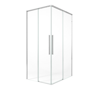 Box doccia angolare due lati modello Zara, cristallo trasparente 8mm anticalcare, altezza lusso 200cm con tecnologia Soft-Close.