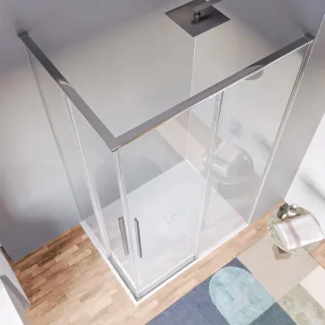 Particolare dei cuscinetti a sfera rinforzati per box doccia Zara 8mm, scorrimento silenzioso assistito dal freno ammortizzato.