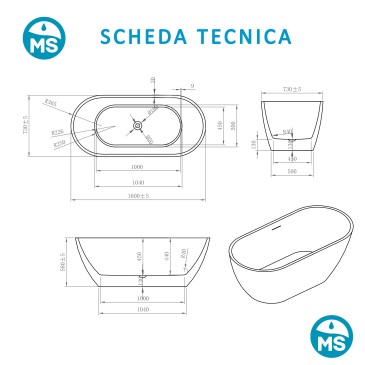 Vasca da Bagno Freestanding 160x73 Bianco Opaco MOON