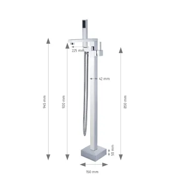 Miscelatore per vasca free standing cromato quadrato