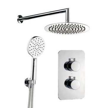 Kit de douche thermostatique 5 pièces : mitigeur, bras de douche, pommeau de douche 25 mm, douchette