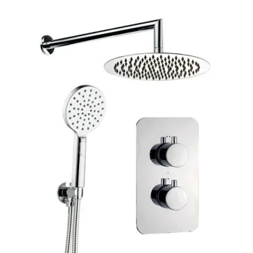 Kit de douche thermostatique 5 pièces : mitigeur, bras de douche, pommeau de douche 25 mm, douchette