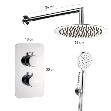 Kit de douche thermostatique 5 pièces : mitigeur, bras de douche, pommeau de douche 25 mm, douchette