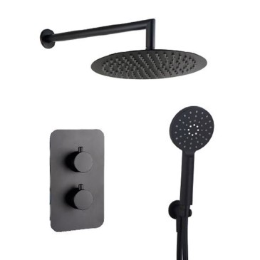 Kit doccia nero 5pz soffione braccio doccia doccetta miscelatore termostatico