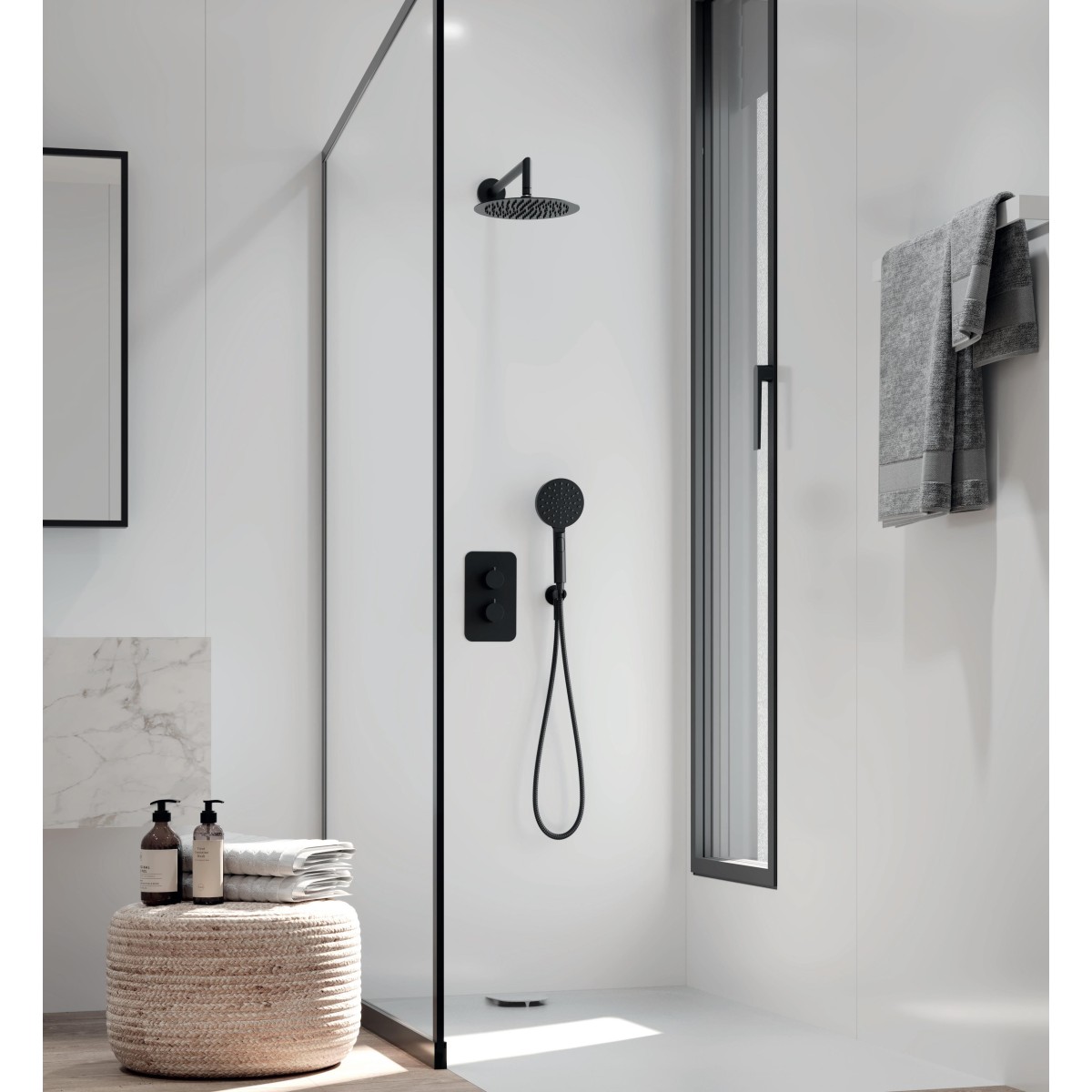 Kit de douche noir 5 pièces : pommeau de douche, bras de...