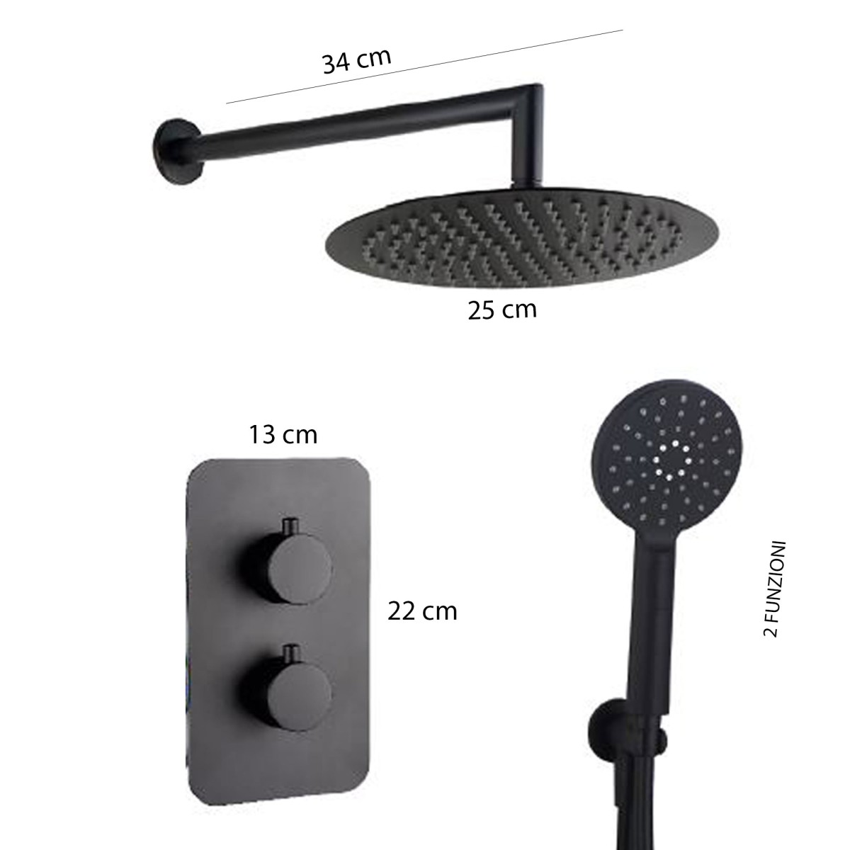 Kit doccia nero 5pz soffione braccio doccia doccetta...