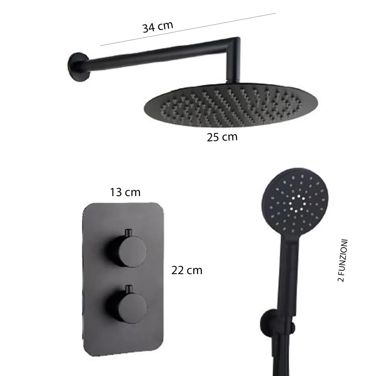Kit doccia nero 5pz soffione braccio doccia doccetta...