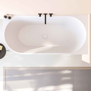Vasca da Bagno 160x75 da Appoggio ad angolo e Piletta Clic Clac Destra RIVER