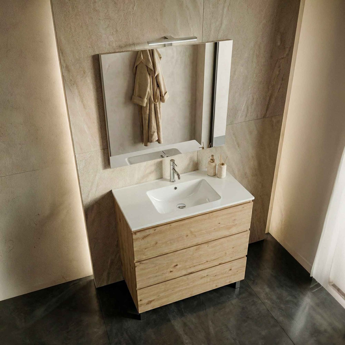 80 cm hoher, hängender Badezimmerschrank aus geknotetem...