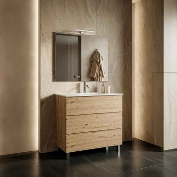 80 cm hoher, hängender Badezimmerschrank aus geknotetem Naturholz ARMONY