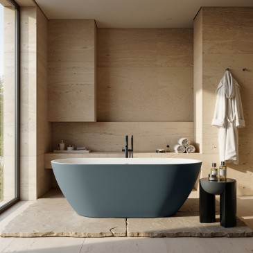 Freistehende Badewanne Grau Blau 160x73 GRAY MOON