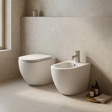 WC et bidet blanc mat avec chasse d'eau cyclonique MOON
