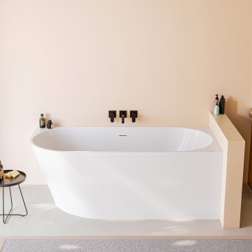 160x75 Eckbadewanne, freistehend, mit Click-Clac-Ablauf rechts, RIVER