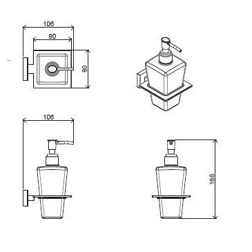 Porta sapone liquido in vetro con finiture cromate quadrato Zurigo