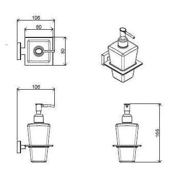 Porta sapone liquido in vetro con finiture cromate quadrato Zurigo