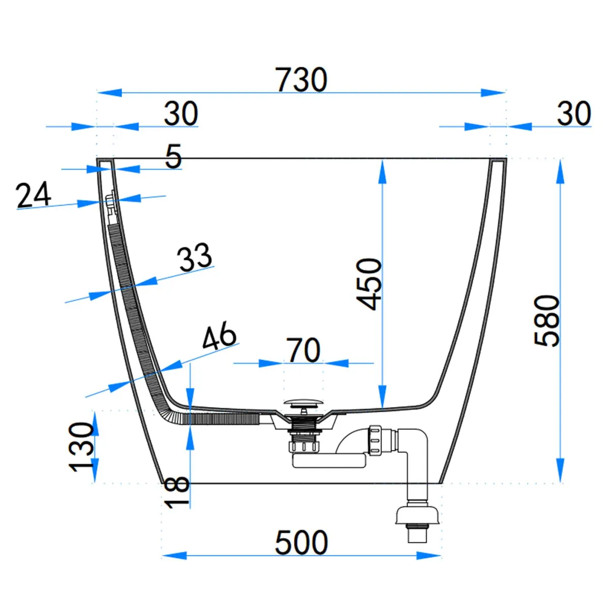 Vasca Freestanding 150x73 Bianco Lucido MOON | Acrilico