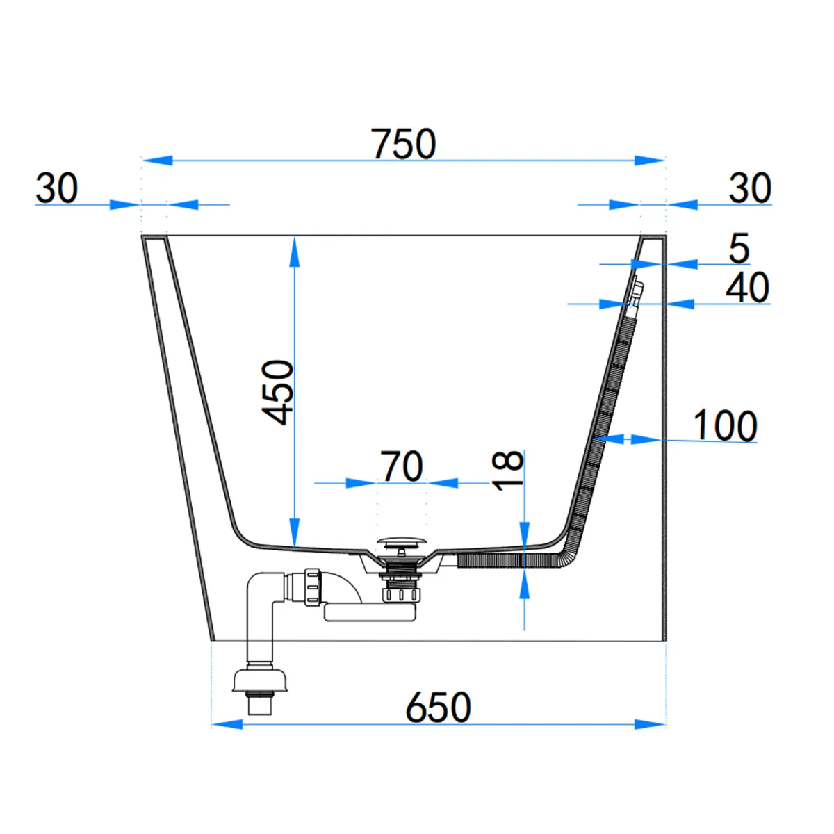 Vasca da Bagno 160x75 da Appoggio ad angolo e Piletta...