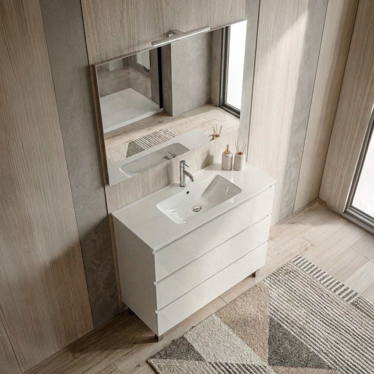 Meuble de salle de bain sur pied de 80 cm avec 3 tiroirs,...