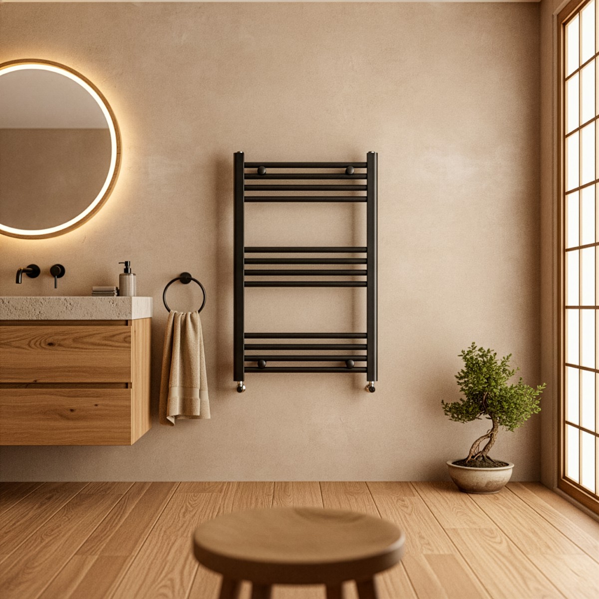 Sèche-serviettes noir mat, entraxe de 45 cm, hauteur de...