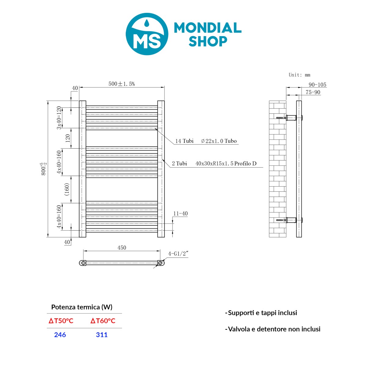 Termoarredo Scaldasalviette Bagno ad Acqua 800x500...