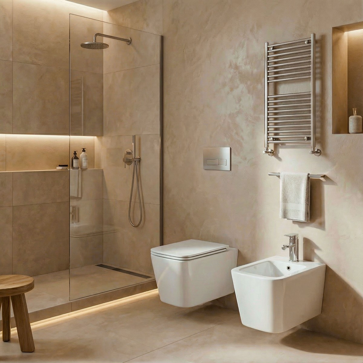 Sanitari squadrati sospesi Wc e Bidet bianco lucido Greta