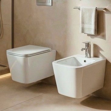 WC et bidet carrés suspendus Greta blanc brillant