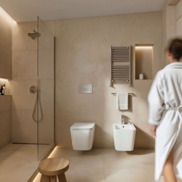 Sanitari squadrati sospesi Wc e Bidet bianco lucido Greta