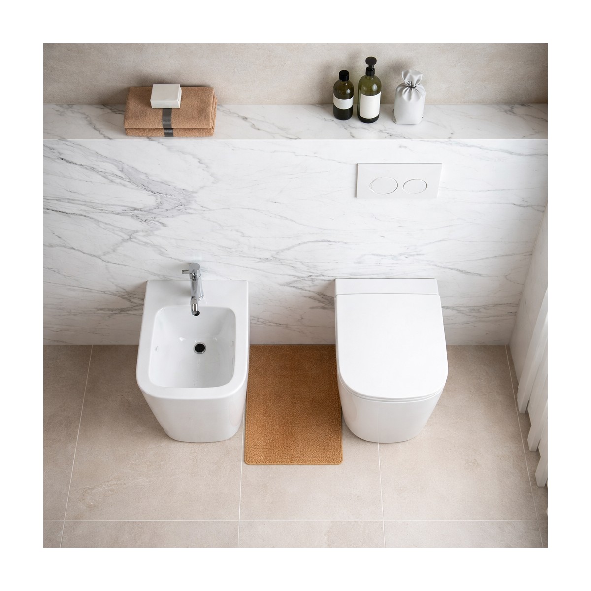 WC et bidet carrés à poser au mur | New Legend