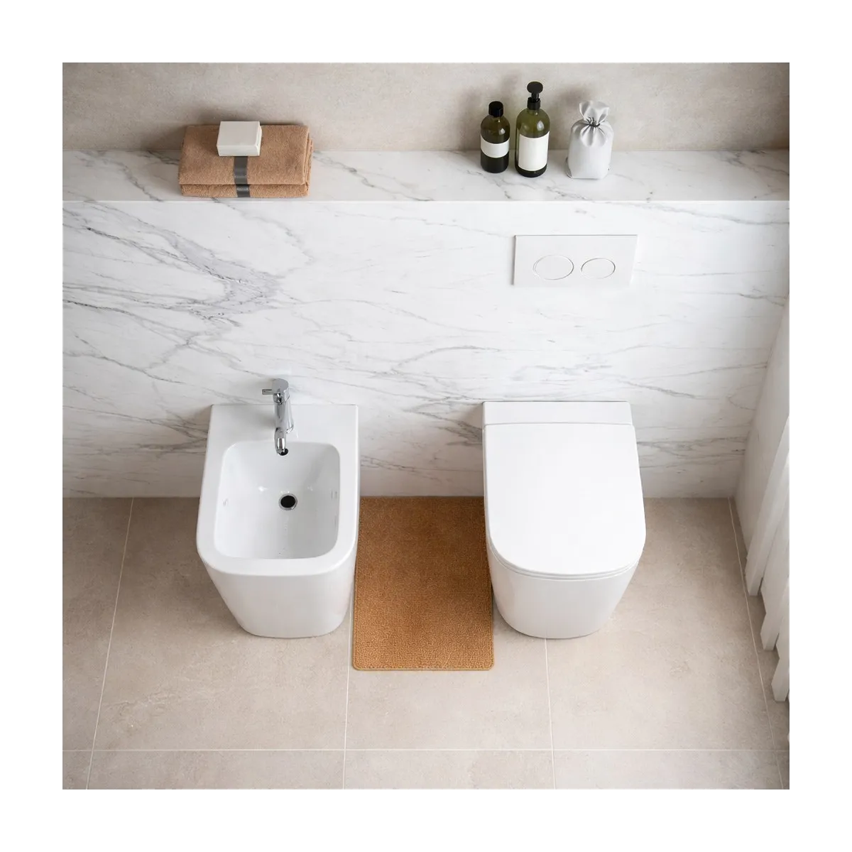 WC et bidet carrés à poser au mur | New Legend