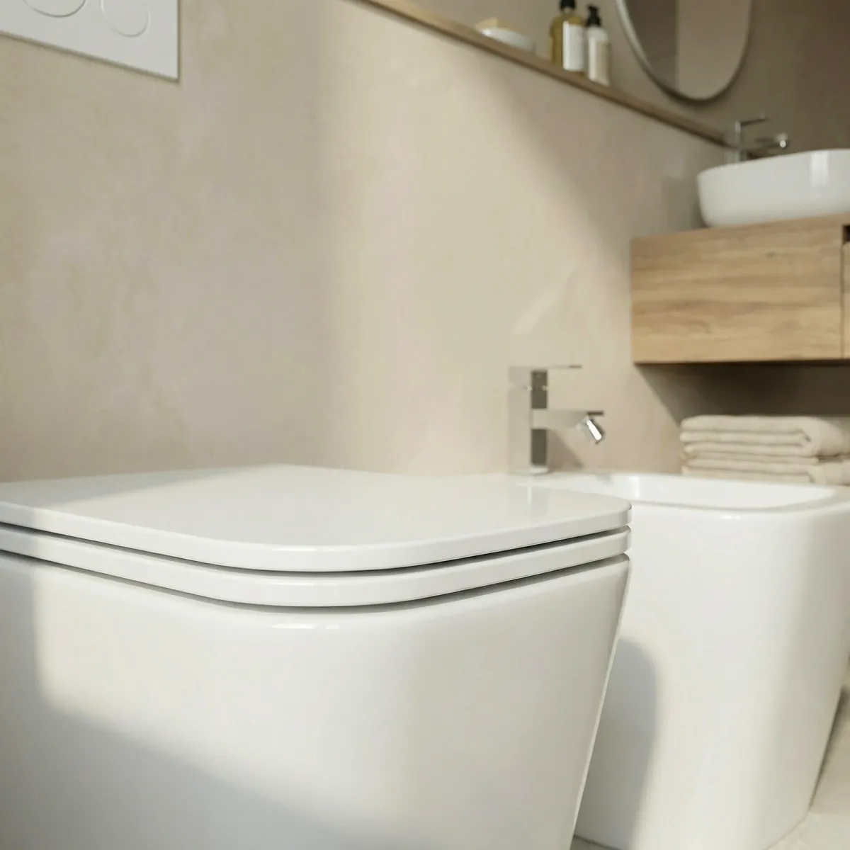Sanitari squadrati bianco lucido Greta Wc e Bidet