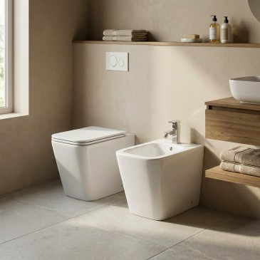 Coppia Sanitari squadrati bianco lucido wc e bidet GRETA