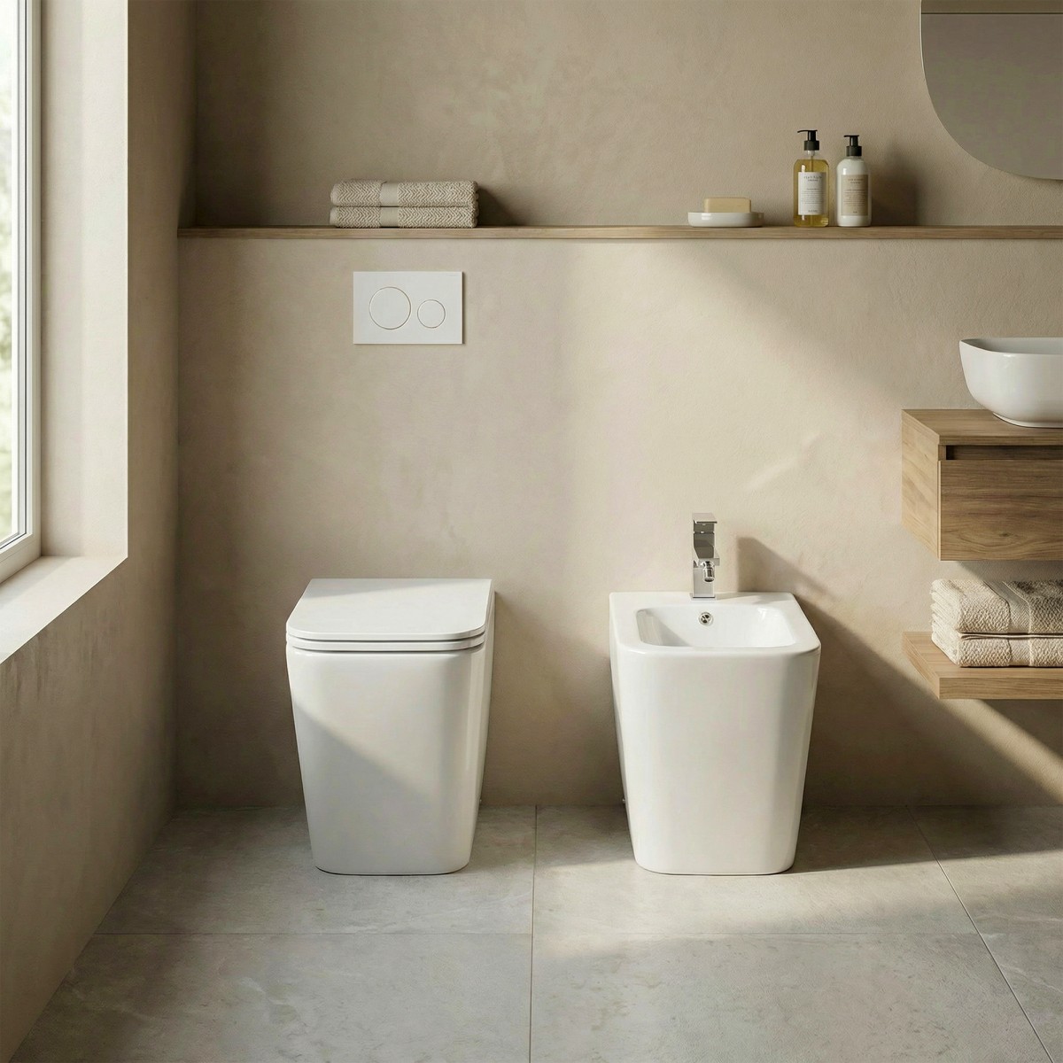 Sanitari squadrati bianco lucido Greta Wc e Bidet