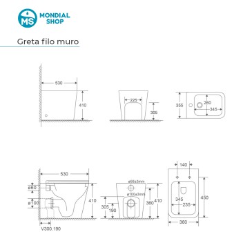 Sanitari squadrati bianco lucido Greta Wc e Bidet