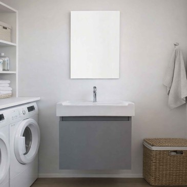 Mobile Lavatoio 60×53 cm con Vasca in Ceramica PIRANA e Tavoletta in Legno – Capiente e Multifunzionale